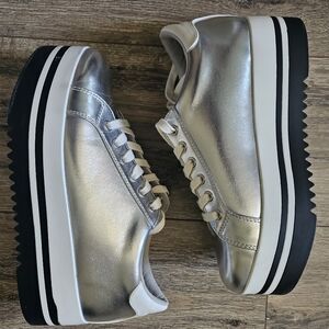 Steve Madden Metallic Silver Platform Sneakers